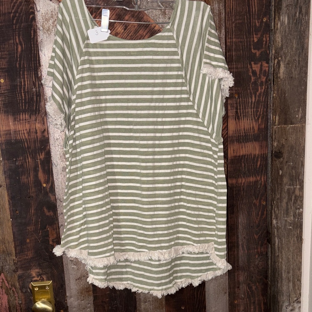 Umgee Olive and White Striped Top